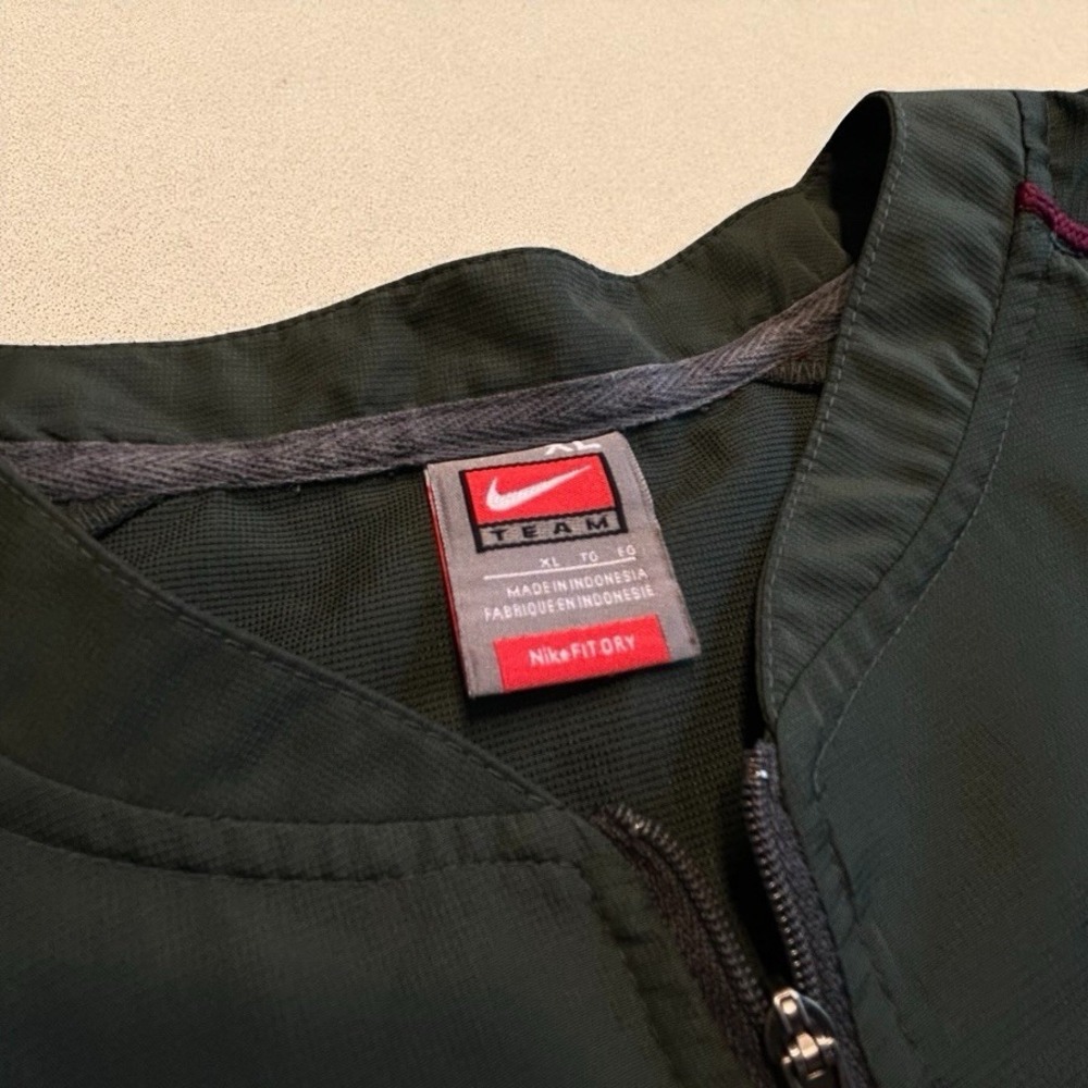 VTG Nike Team Fit Dry Baseball Pullover XL Green Maroon Quarter Zip‎ Warm-Up Y2K - Picture 3 of 6
